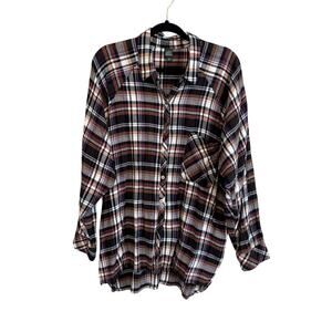 Wild Fable Womens Multicolor Plaid Preppy Check Pocket Button Down Shirt XXL